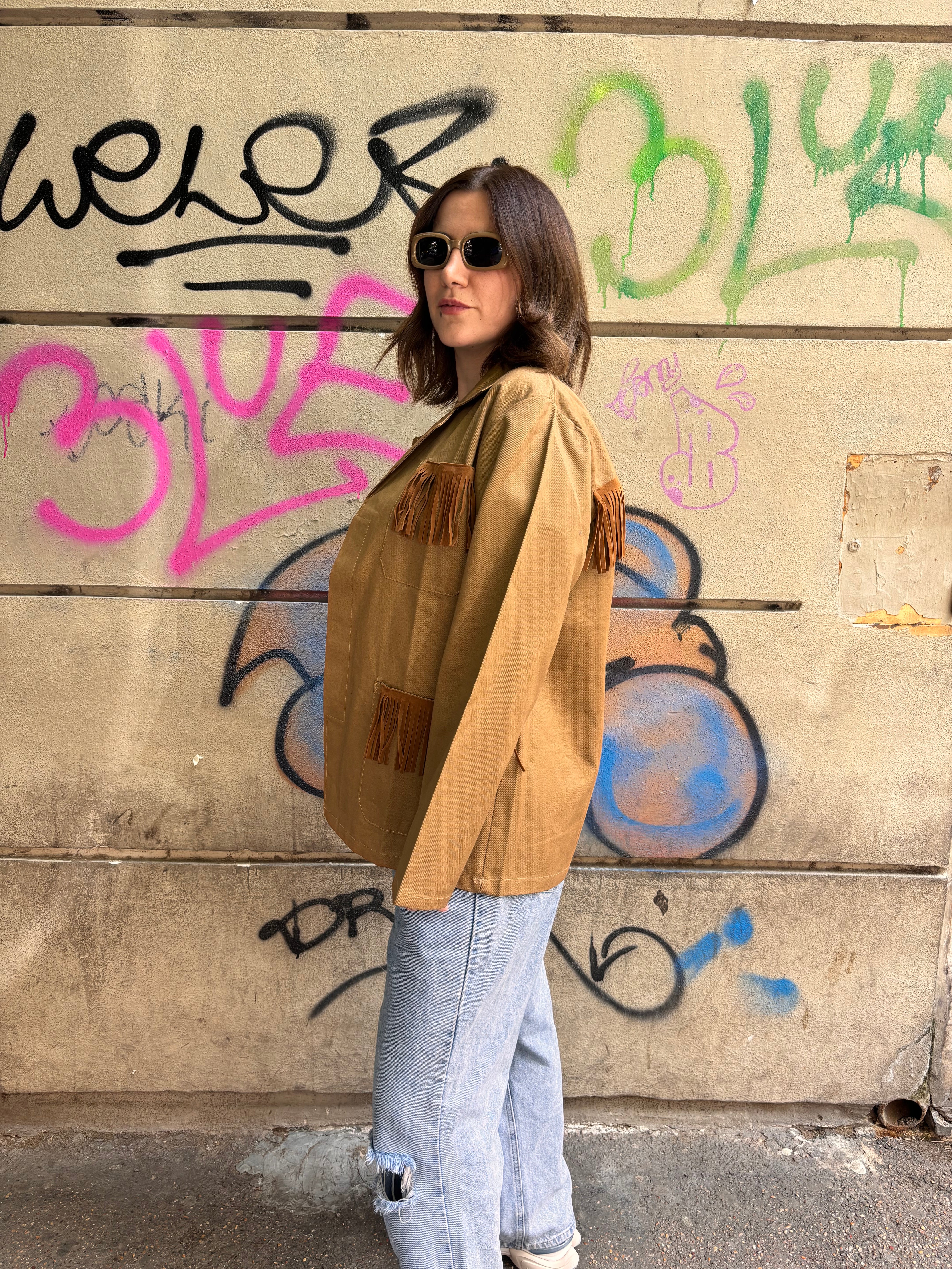 Giacca Mocha Oversize con Frange