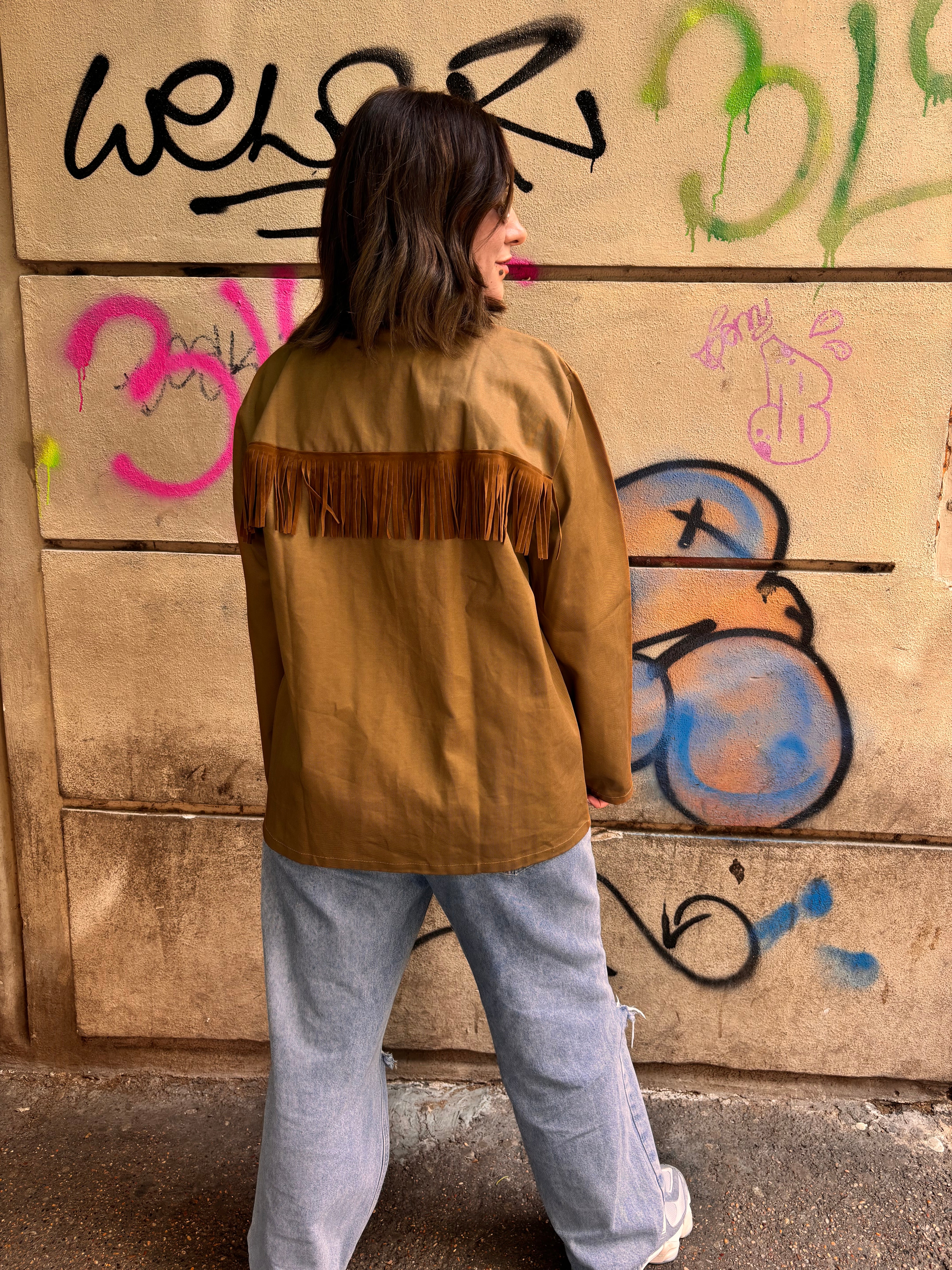 Giacca Mocha Oversize con Frange