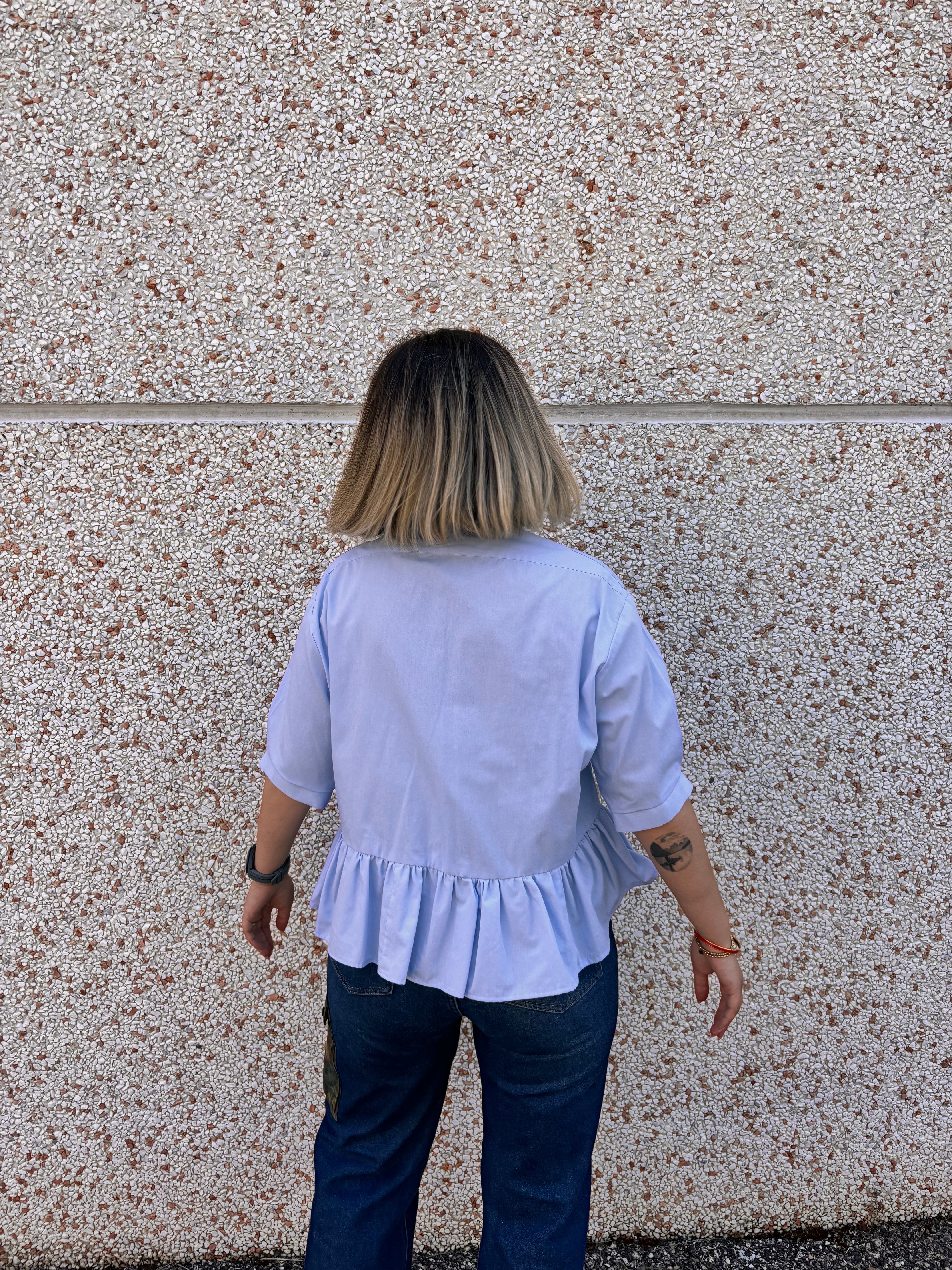 LIGHT BLUE BLOUSE WITH RUFFLES