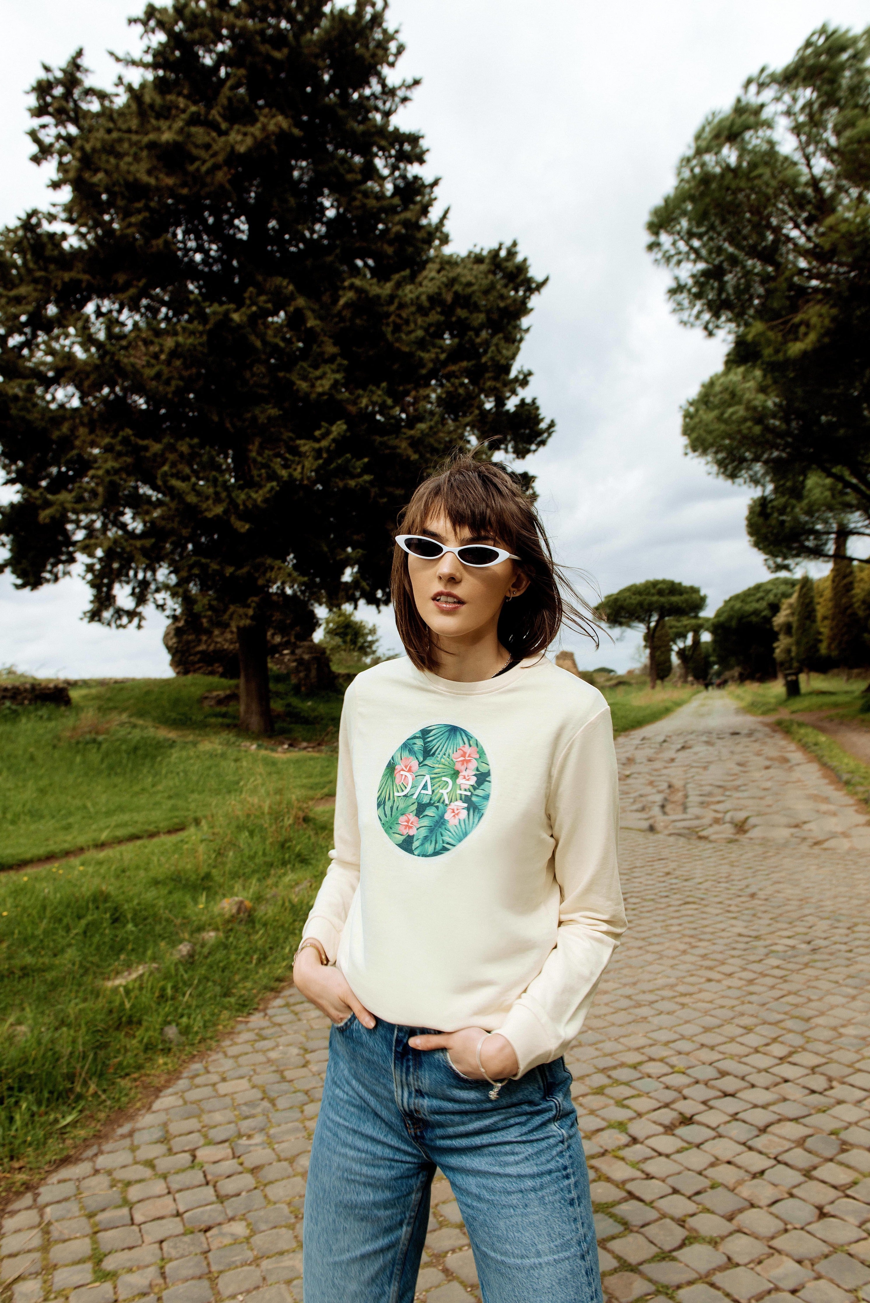 TROPICAL-PALE YELLOW CREWNECK SWEATSHIRT